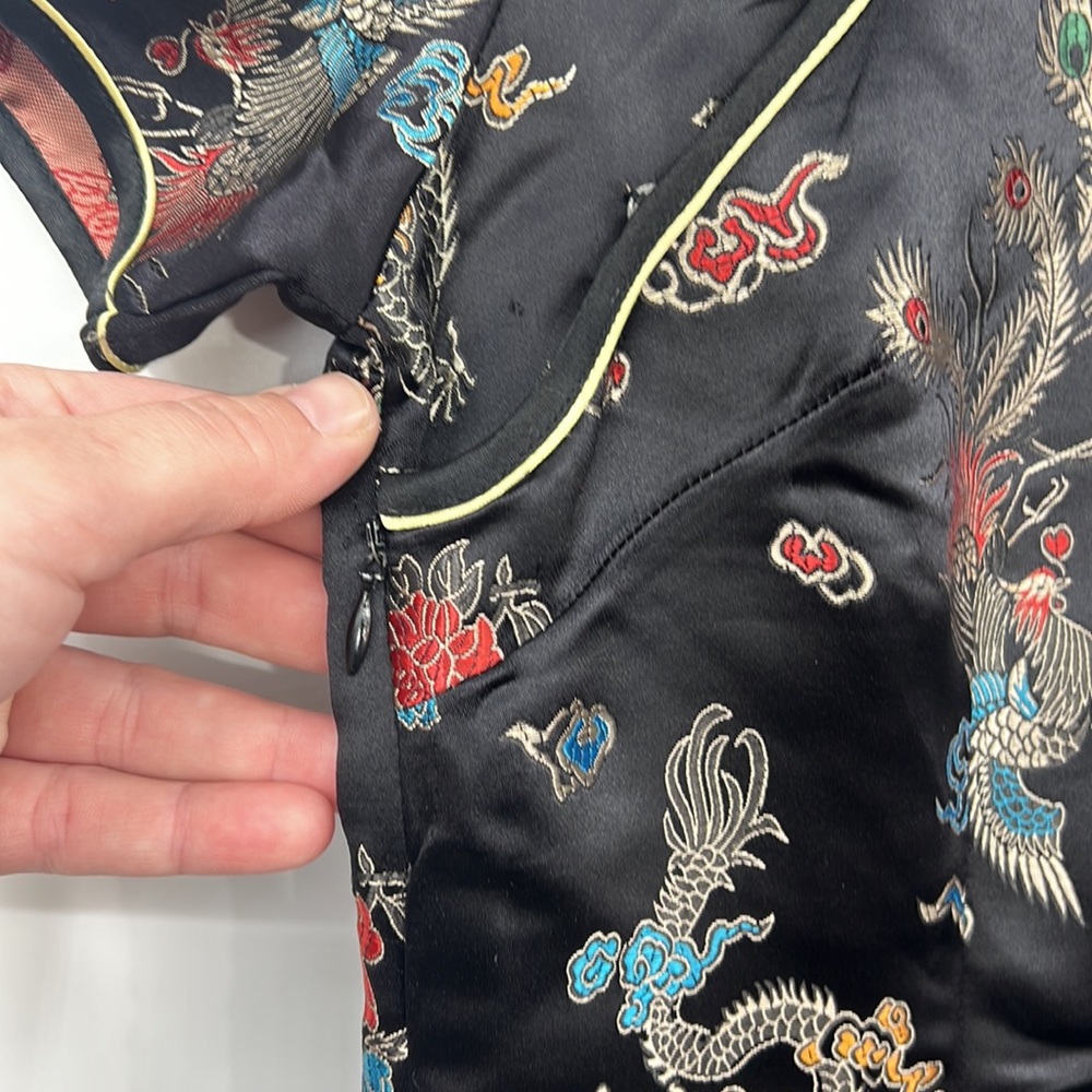 Yi Fang Dress Womens 36 Black Dragon Phoenix Chinese Traditional Short Sleeve - Picture 3 of 12